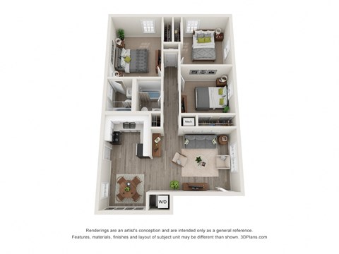 3 Bed 2 Bath Floor Plan at Georgian Oaks Apartments 2, Smyrna, 30080